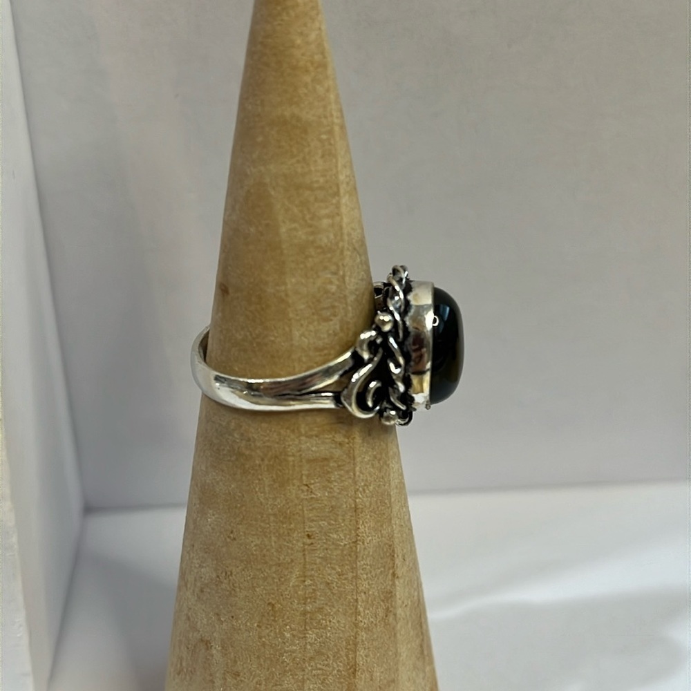 SILVER PLATED BLACK ONYX GEMSTONE RING SIZE 9.25 - Picture 4 of 7